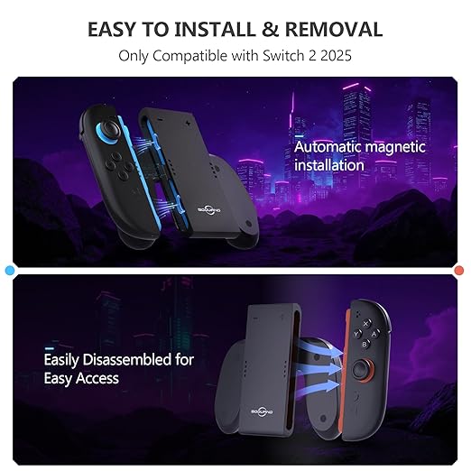 Switch 2 Joycon Grip, Super Magnetic Charger Handle for Nintendo Switch 2 Joycons, Ergonomic Controller Grip, Switch 2 Accessories Black