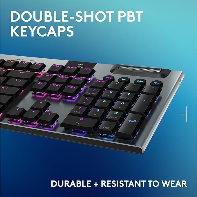 Logitech G915 X Lightspeed Wireless Mechanical Gaming Keyboard, Double-Shot PBT Keycaps, Fully Programmable Keys, RGB Backlit Mac/PC Gaming Keyboards, Aluminum Finish, GL Linear Switches, Black