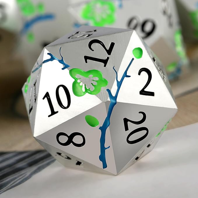 Glow in The Dark Metal Dice, DNDND 7 PCS Green Metallic D&D Dice Set with Gorgeous Gift Case for Dungeons and Dragon Tabletop Game (Glow in The Dark Green)
