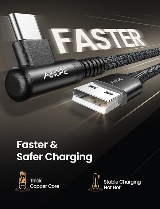 AINOPE [2 Pack 1.6FT Type C Cable, 3.1A Type C Charger Fast Charging, Right Angle Nylon Braided USB to USB C Cable Compatible with Galaxy S22 S21 S10, Note 10 9 A51 LG G8 G7 Charging Cord