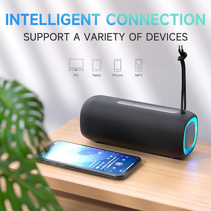Portable Bluetooth Speaker, Wireless Bluetooth Speaker with Clear Loud Stereo Sound, IPX5 Waterproof Speakers with RGB Lights, BT5.3, Long Playtime, TWS Pairing for Home Outdoor Party Beach Travel