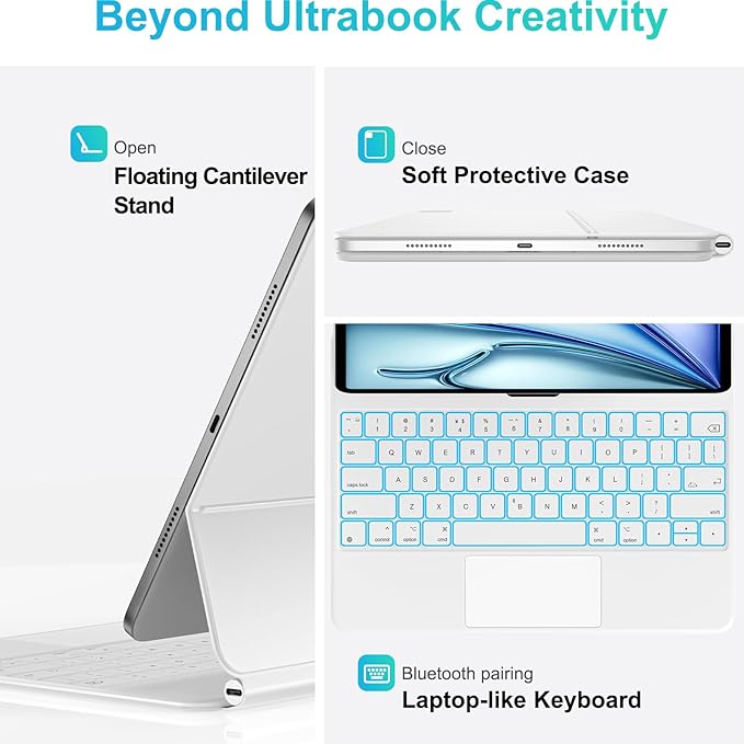 Keyboard Case for iPad Air 11" (M3 2025 / M2 2024) & iPad Pro 11"(1st/2nd/3rd/4th Gen), Slim Magic Keyboard with Multi-Touch Trackpad for 10.9"iPad Air 4th/5th Gen with 7-Color Backlit,White
