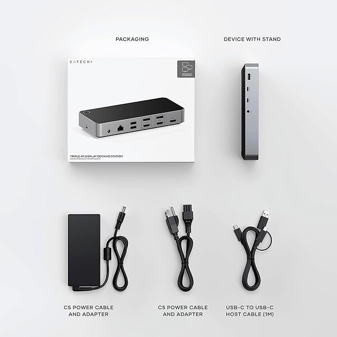 Satechi 13 in 1 Triple 4K USB C Docking Station, 100W Charging, 2 DP, 3 HDMI, 2 USB C, 3 USB-A, Gigabit Ethernet, and Audio Jack for Mac/Windows, MacBook Air/Pro M4/M3/M2/M1, DisplayLink Required