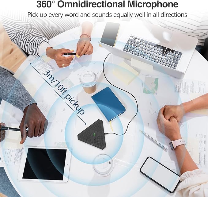 CMTECK Conference USB Microphone, Mute Button, Omnidirectional Condenser Boundary Mic for Recording, Streaming, Gaming, Skype (Windows/macOS)-Without Speaker