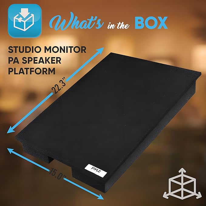 Pyle Sound Dampening Speaker Riser Foam - Audio Acoustic Noise Isolation Platform Pads Recoil Stabilizer w/ Rubber Base Pad For Studio Monitor, Subwoofer, Loud Speakers - PSI21 (22.3 x 15 x 3 Inch)