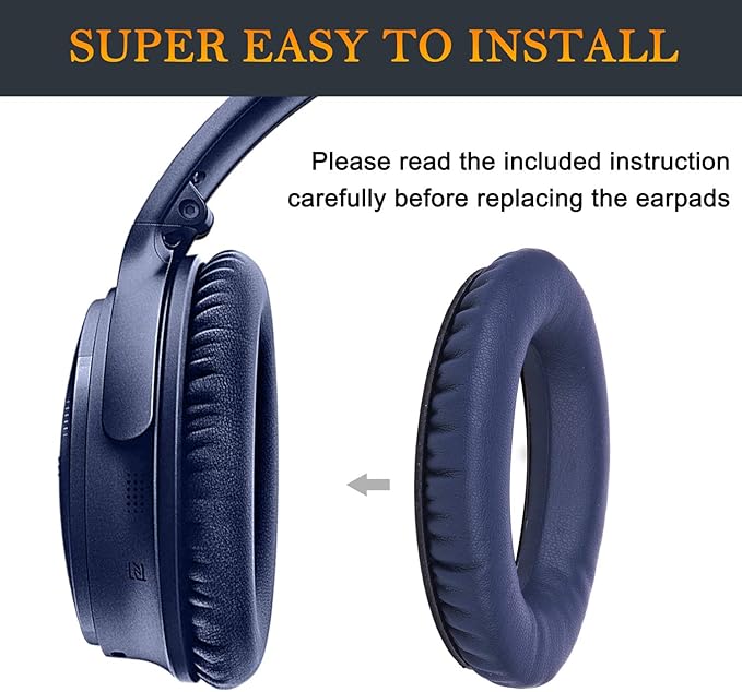 SoloWIT Replacement Earpads Cushions for Bose QuietComfort 35 (QC35) & Quiet Comfort 35 II (QC35 ii) Headphones, Ear Pads with Softer Leather, Noise Isolation Foam, Added Thickness (Midnight Blue)
