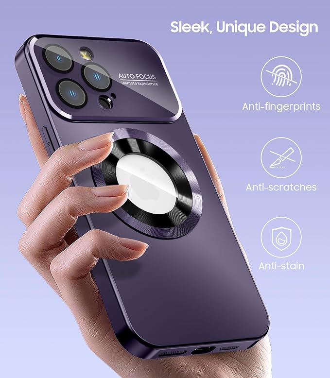 Magnetic for iPhone 12 Pro Max Case, Compatible with MagSafe, Built-in Camera Lens Protector, Logo View, Military Grade Drop Proof Phone Case Cover, Purple