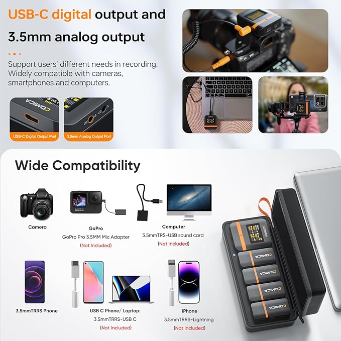 COMICA Vimo Q 4 Channel Wireless Lavalier Microphone System with Noise Cancellation, 4 Audio Tracks Output, 656ft Range, Wireless Mic for iPhone, DSLR Camera, Android, Video Recording Livestream
