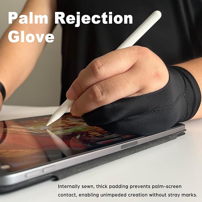 Drawing Glove, Artist Glove for Drawing Tablet iPad, Digital Art Palm Rejection Glove, Good for Left and Right Hand – M, 2 Pack