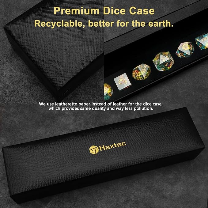 Haxtec Flower Sharp Edge Dice Resin DND Dice Set 7PCS Yellow Blue Red Polyhedral D&D Dice for Role Playing Dice Games Compatible with Dungeons and Dragons