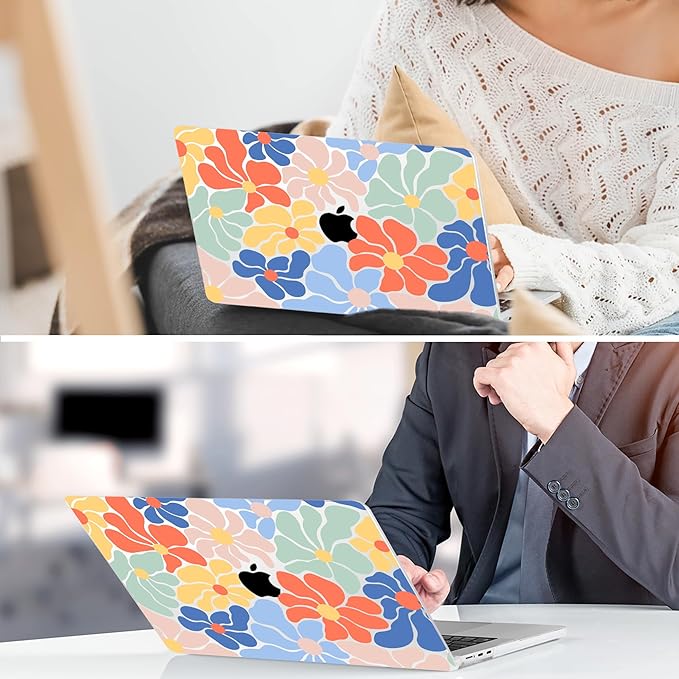 TWOLSKOO Compatible with M4 MacBook Air 15 inch Case 2025-2023 Released Model M4 A3241 M3 A3114 M2 A2941, Plastic Hard Shell & Screen Protector & Keyboard Cover & Type C Adapter, Chamomile Blue