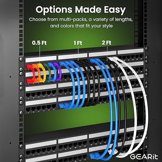 GearIT Cat 6 Ethernet Cable Pack - 10-Pack 2 ft Cat6 Ethernet Patch Cables | RJ45 Network Patch Cable, 10 Gbps Snagless Gold-Plated Connectors - Ethernet Cable Cat 6 for PC, TV, Router - Blue
