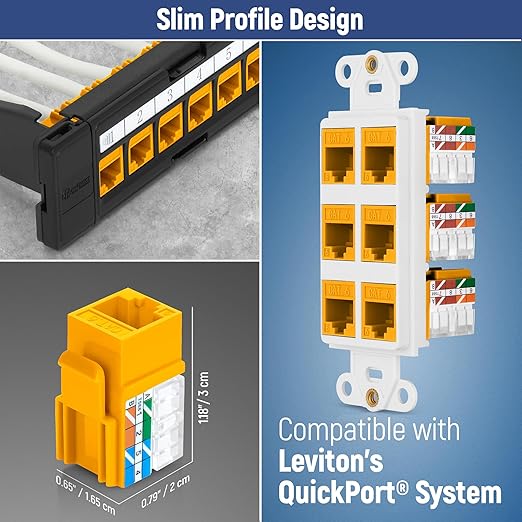 Everest easyJACK - 90° Angled Speed Termination Keystone Tool Set - with 20-Pack of RJ45 Cat6 Keystone Jacks in Yellow (Slim Profile Design) - Time Saver Network Punch Down Tool Cat6
