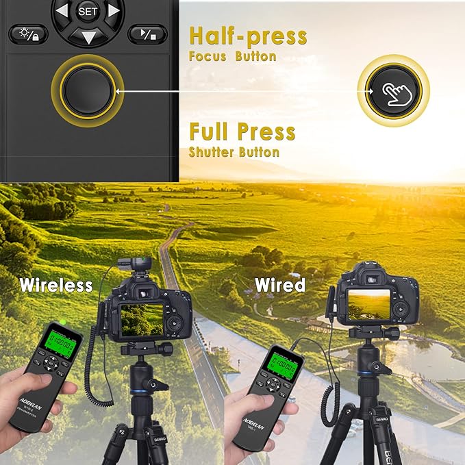 AODELAN Wireless Remote Control Shutter Release Timer intervalometer for Canon EOS RP, 90D, 80D, Rebel T6, SL2, 6D II, 5D IV, SX70 HS; Fujifilm GFX 50R, X-T3; Olympus OM-D E-M1 Mark II; Pentax K-1 II
