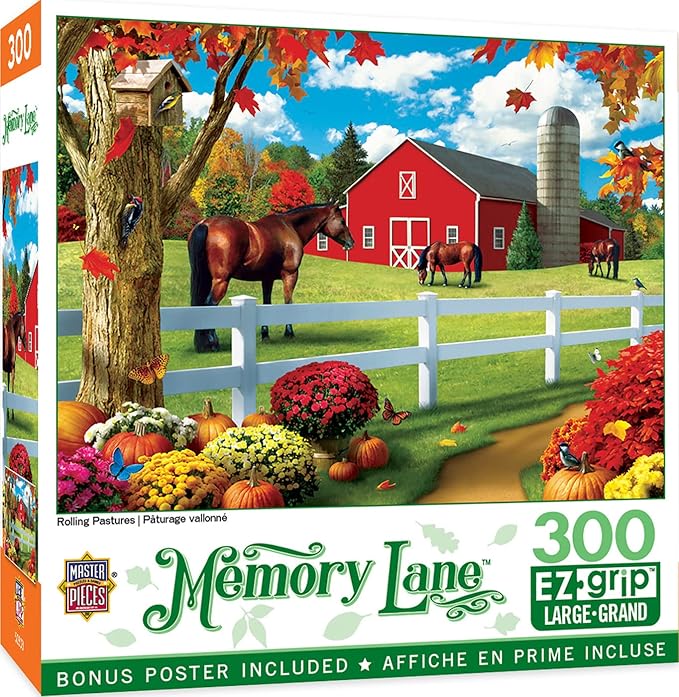 MasterPieces - 300 Piece Jigsaw Puzzle, Large EZ Grip Shapes, Rolling Pastures, Fun for Adults, Seniors, Family, Kids, Non-Glare Finish, 18"x24"