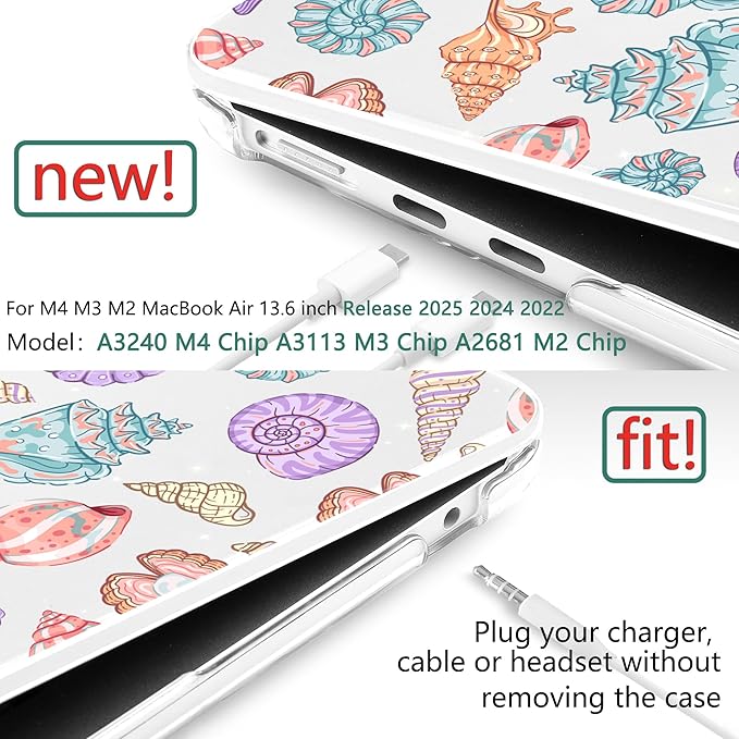 TWOLSKOO Compatible with M4 MacBook Air 13.6 inch Case 2025-2022 Release M4 A3240 M3 A3113 M2 A2681, Plastic Hard Shell & Keyboard Cover & Type C Adapter & Screen Protector, Colorful Shells