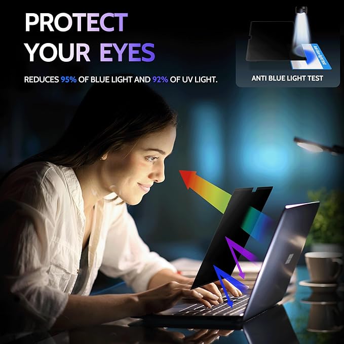 Privacy Screen for 15 Inch Surface Laptop 7, MagicSuction™ Removable Anti Spy Black Protector, Glare Blue Light Filter for Microsoft Laptop Computer Monitor