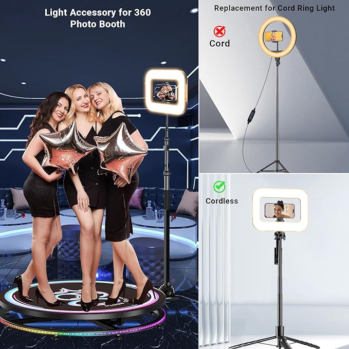Rechargeable Ring Light Without Stand, Cordless Square Ring Light for 360 Photo Booth Accessories, Phone Video Stabilizer for iPhone with 4000mAh Built-in Battery for Video Recording Streaming