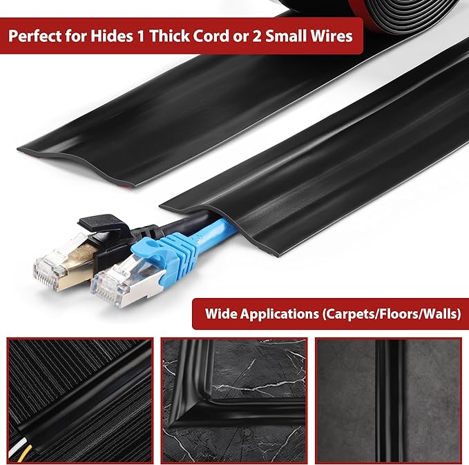 ZhiYo 8.2ft Cord Cover Floor, PVC Cord Covers for Wires on Floor, Soft Floor Cable Cover Cord Hider, Floor Cable Management Cable Protector for Commercial Office Carpet/Floors/Wall Light Brown