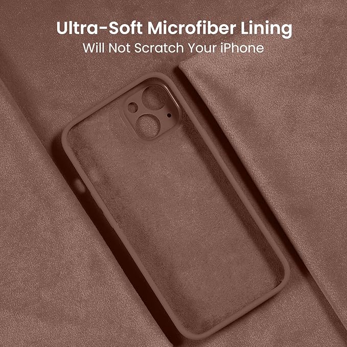 FireNova Designed for iPhone 14 Case, Silicone Upgraded [Camera Protection] Phone Case with [2 Screen Protectors], Soft Anti-Scratch Microfiber Lining Inside, 6.1 inch, Light Brown
