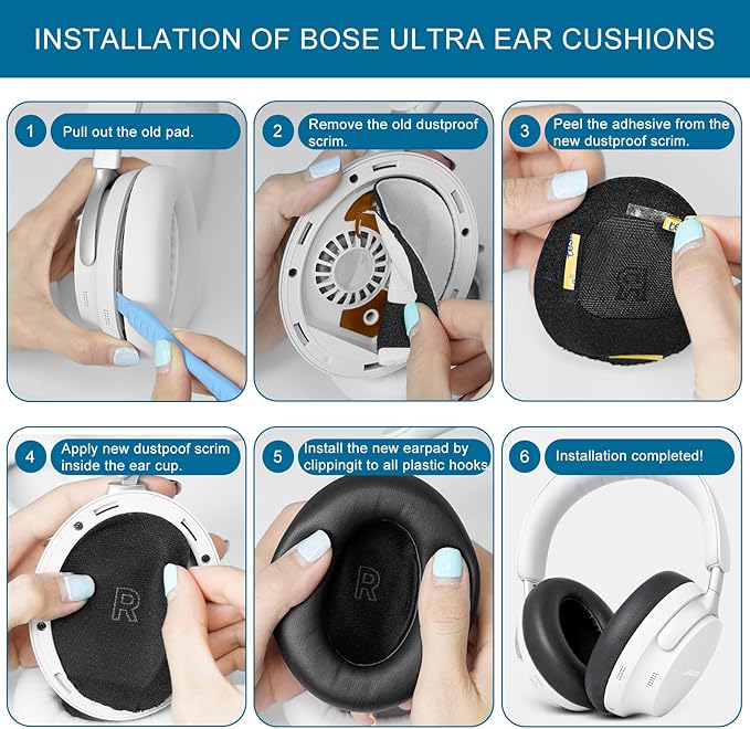GEVO Earpads Replacement for Bose QuietComfort Ultra (QC Ultra), Ear Pads Cushions Replacement with Protein Leather and Memory Foam,Black