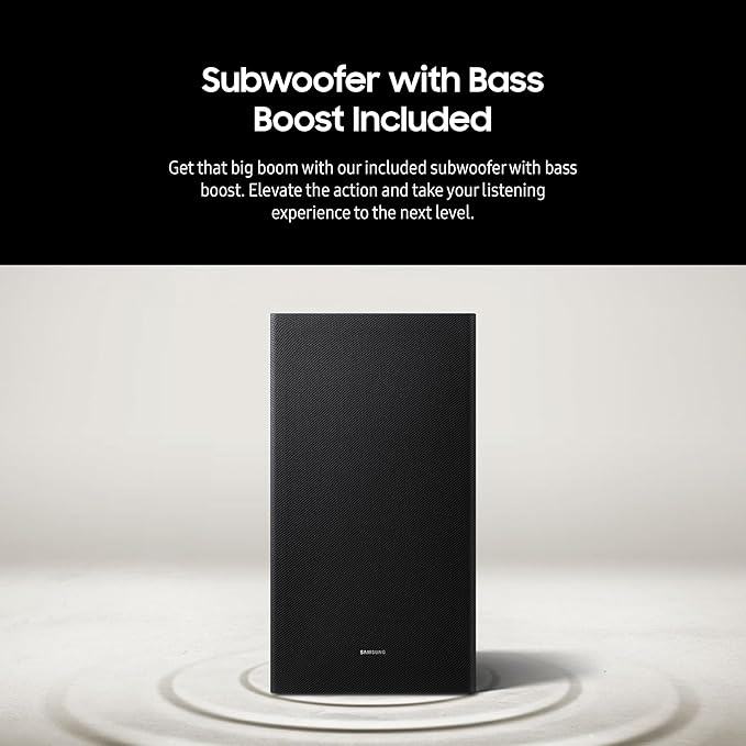 Samsung HW-B750D/ZA 5.1 ch Soundbar w/ Dolby Audio, Surround Sound expansion, Bass Boost, Adaptive Sound, DTS Virtual:X, Wireless Subwoofer, 2024