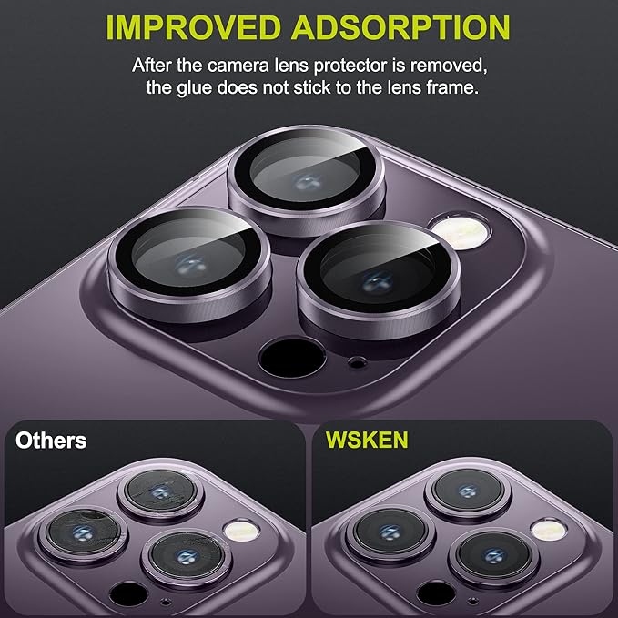 WSKEN for iPhone 14 Pro/iPhone 14 Pro Max Camera Lens Protector,[Night Shooting Mode] HD Tempered Metal Glass Camera Screen Protector Cover Film Accessories,Purple + Purple
