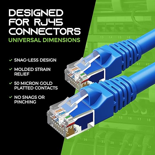 GearIT 50-Pack, Cat5e Ethernet Patch Cable 1.5 Feet - Snagless RJ45 Computer LAN Network Cord, Blue - Compatible with 48 Port Switch POE Rackmount 48port Gigabit