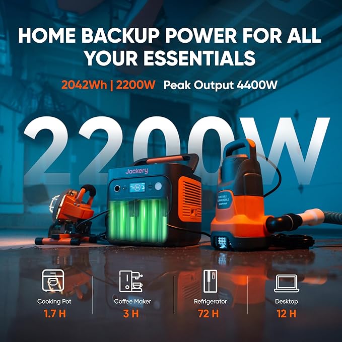 Jackery Explorer 2000 v2 Portable Power Station (2-Pack), 2042Wh LiFePO4 Battery, 2200W Solar Generator, USB-C PD 100W Fast Charging for Camping, Home Use(Solar Panel Optional)