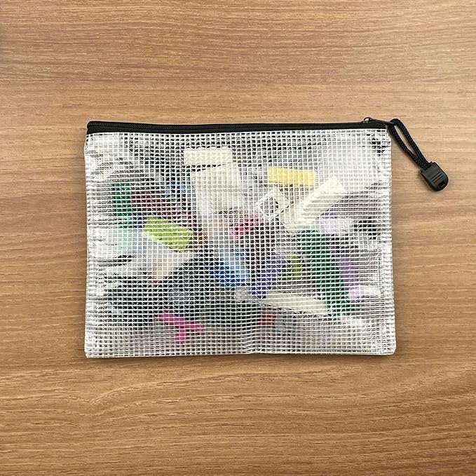 Oaimyy-A4(9"x 13",12 Pcs),Plastic Mesh Zipper Pouch Document Folders Bag Zip File Folders for School Office Supplies, Travel,Puzzles Games Organizing Storage-Black