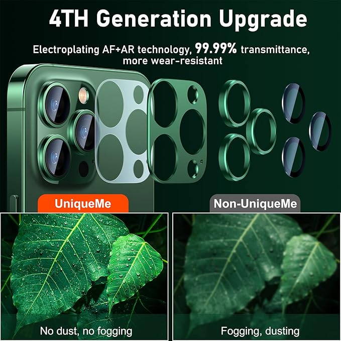 UniqueMe for iPhone 13 Pro/iPhone 13 Pro Max Camera Lens Protector, [Strong Drop Protection] [Not Easy to Fall-off] Metal Ring Tempered Glass Rear Camera Screen Cover, Alpine Green