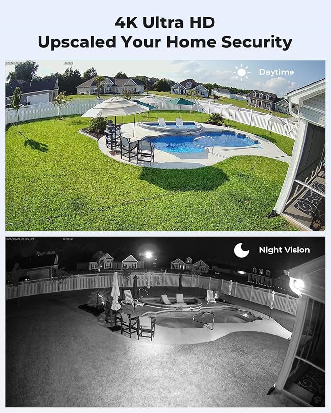 H.VIEW 8CH 4K CCTV Camera Security System, 4TB HDD, 8pcs 8MP Security Camera Outdoor, Trigger Color Night Vision, Two-Way Audio, Human Body Detection, Cameras System for Home Security