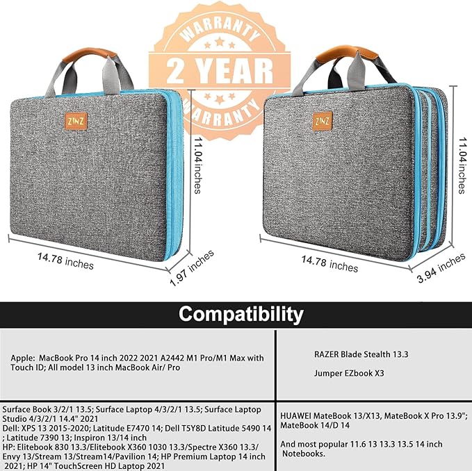 ZINZ Slim Expandable 13 13.3 13.6 14 Laptop Case Sleeve Compatible with MacBook Air/Pro 13-14 M1 M2 M3 2021-2023 Pro/Max,13.5 Surface Laptop 4/3,L01G02