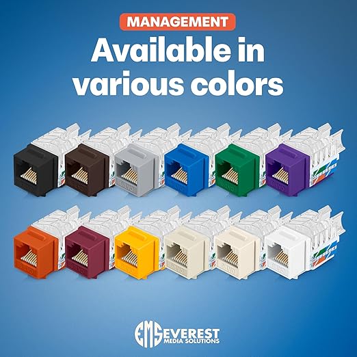 Everest 45° Angled RJ45 Cat6 Keystone Jacks 100-Pack in Blue - Slim Profile Female RJ45 Connectors - Cat 6 Keystone Jack - Compatible with 45° Angled Speed Termination Tool - 45Term (B0BL3GS7ZY)