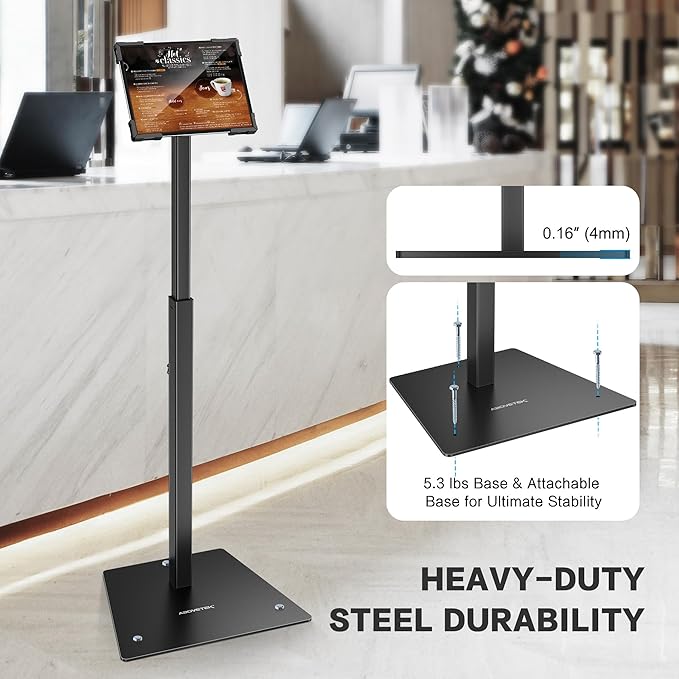 AboveTEK Security iPad Kiosk Floor Stand, Anti-Theft POS Tablet Stands for Retail Business, Height Adjustable Tablet Floor Stand, 360° Swivel Universal Locking Holder Fits 9.7"-13" iPads/iPad Pro/Air