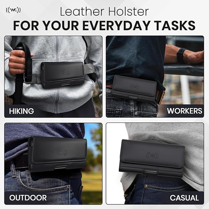 Credit Card Slot Phone Holster for Men & Women – Leather Cell Phone Case & Phone Pouch with Belt Clip/Loop Holder, Fits iPhone Air 2025, 16 Plus, 15 Plus, 14 Plus, 11 Pro Max, XS Max