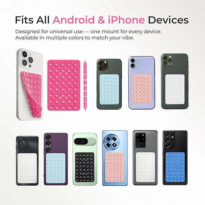 SUCKY Silicone Suction Phone Case Adhesive Mount - Anti-Slip Holder, Hands-Free Fidget Toy, Phone Accessory for iPhone and Android (Crystal White, Double V2)
