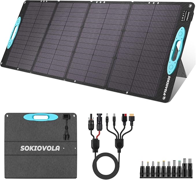 N-Type 16BB 160W 18V Portable Solar Panels for Power Station,25% High Conversion Efficiency ETFE Foldable Solar Panel Charger with Adjustable Kickstand Solar Panel for Camping Outdoor RV