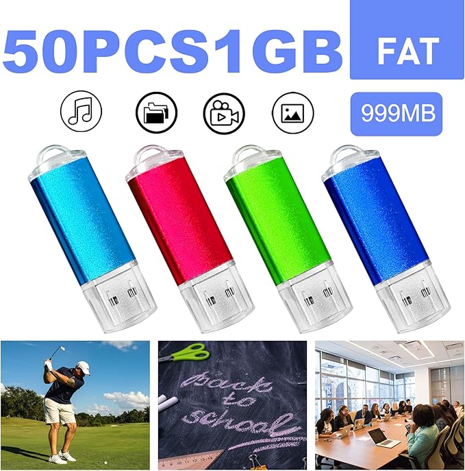 USB Thumb Drive 1GB Flash Drive 50 Pack, Nicepicten Fat Memorias USB 2.0 Flash Drive Bulk 1GB Jump Drives Multiapck Memory Stick with 50PCS Lanyards (Mixcolor 50 Pack, 1 GB)