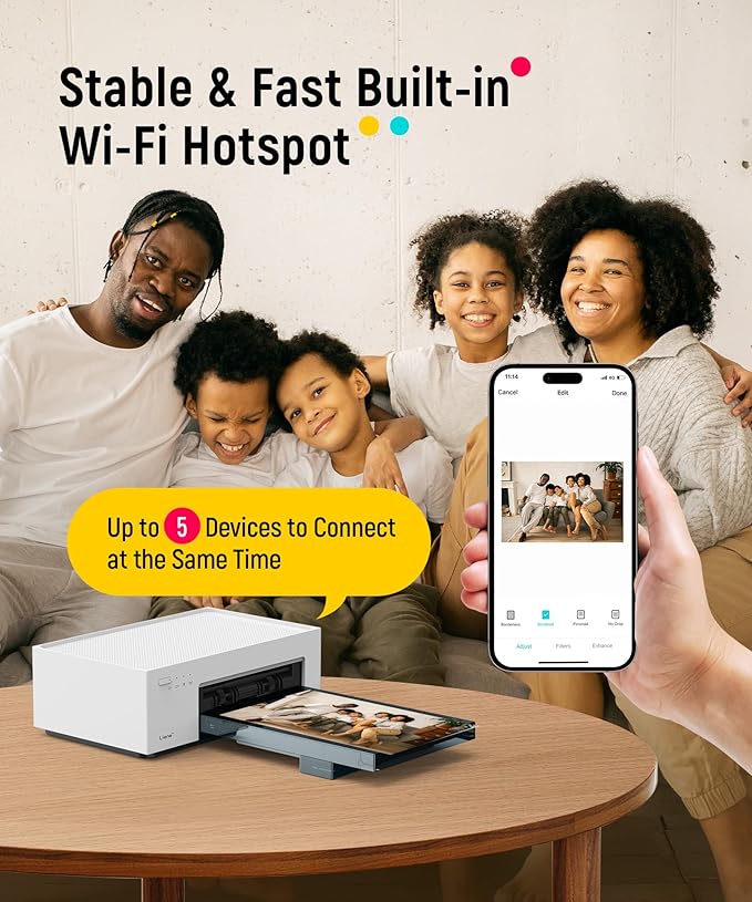 Liene White M200 4x6'' Photo Printer Battery Edition, Wireless Photo Printer for iPhone Android, Dye Sublimation Printing Full-Color Photo 20-Sheet, Portable Picture Printer Ideal for Travel Home Use