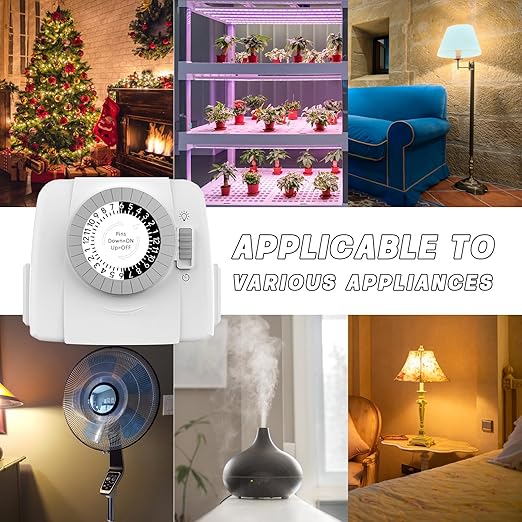 TiFFCOFiO Indoor Mechanical Light Timer, 3 Prong Plug in Outlet Timer, 2 Grounded Outlets for Indoor Lightings, ETL Listed