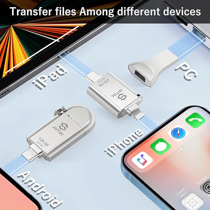 iPhone-Flash-Drive Genuine Apple MFi Certified 128GB Photo-Stick-iPhone-Memory 16/15/14 Photo-Storage-Stick External-Storage-Thumb-Drive Apple-Photo-Transfer-Device Phone-Storage-Saver-iPad-USB-Drive
