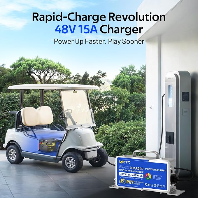 48V(51.2V) 105Ah LiFePO4 Lithium Golf Cart Battery with 48Volt 15A Charger Built-in 200A BMS & Bluetooth, Range of 70 Miles 600A Peak Current for Golf Cart Deep Cycles Batteries Kit