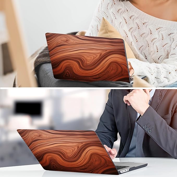 TWOLSKOO Compatible with M4 MacBook Air 15 inch Case 2025-2023 Released Model M4 A3241 M3 A3114 M2 A2941, Plastic Hard Shell & Screen Protector & Keyboard Cover & Type C Adapter, Wood Grain