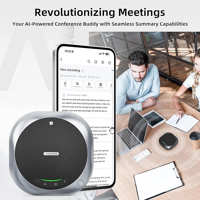 Bluetooth Conference Speakerphone M6 Conference Microphone with AI Noise Reduction AI Transcription Full-Duplex 360° Omnidirectional Voice Pickup USB Speaker for Teams Zoom Home Office, Black