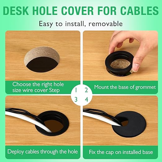 5 Pcs Desk Grommet 1-1/2" / 38 mm, Desk Cord Hole Cover, Cable Grommet ABS Plastic, Desk Hole Grommet for Home & Office Pc, Detachable Cable Cord Organizer-Black