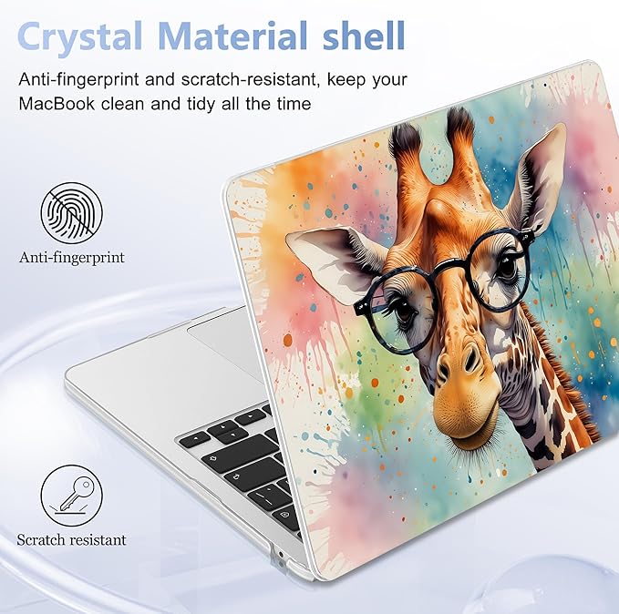 Case for MacBook Air 15 Inch 2025 2024 2023 Release M4 A3241 M3 A3114 M2 A2941, Hard Shell with Screen Protector & Keyboard Cover, Compatible with Touch ID, Glasses Giraffe