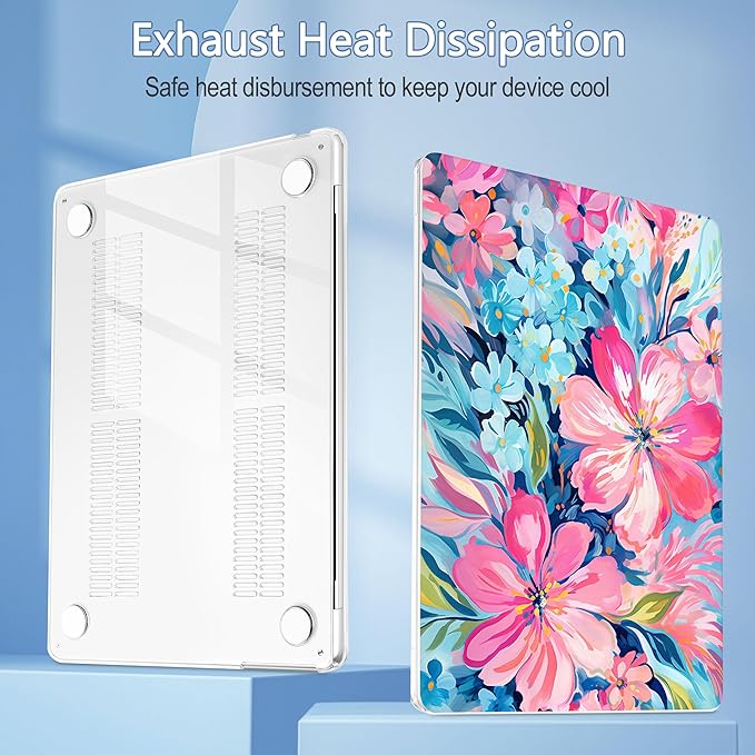 Mektron Compatible with M4 MacBook Air 15 inch Case 2025 A3241 2024 2023 M3 A3114 A2941 M2 Liquid Retina Display Touch ID, Plastic Hard Case & Keyboard Skin & Screen Protector - Hand-Painted Flowers