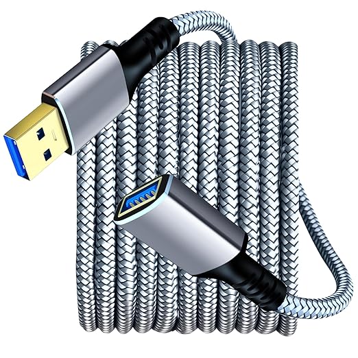 Tan QY USB 3.0 Extension Cable 12Ft, USB 3.0 High Speed Extender Cord Type A Male to A Female for PlayStation, Xbox, USB Flash Drive, Hard Drive, Card Reader,Scanner,Printer,Keyboard (Silver, 12Ft)