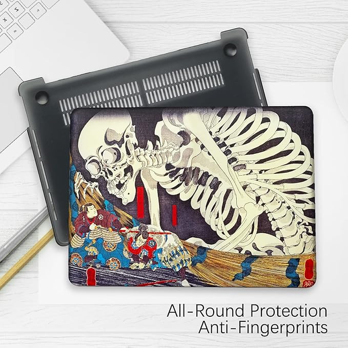 Berkin Arts Compatible with MacBook Air 13 inch Cover, 2022-2018 Release A1932 with Touch ID with Keyboard Cover & Screen Protector Feudal Japan Art (The Skeleton Specter by Kuniyoshi)